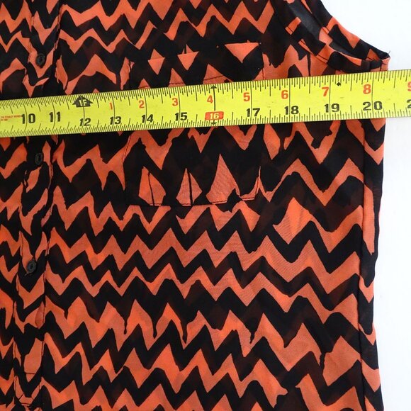 Wishful Park Sleeveless Chevron Sheer Tie Front Button up Top Women Size L Black - Picture 9 of 10